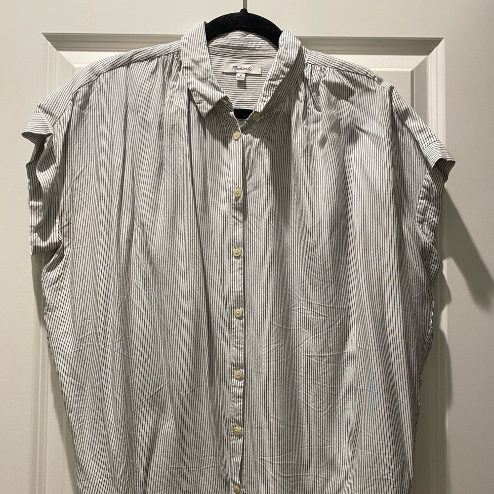 Madewell white and black button up shirt